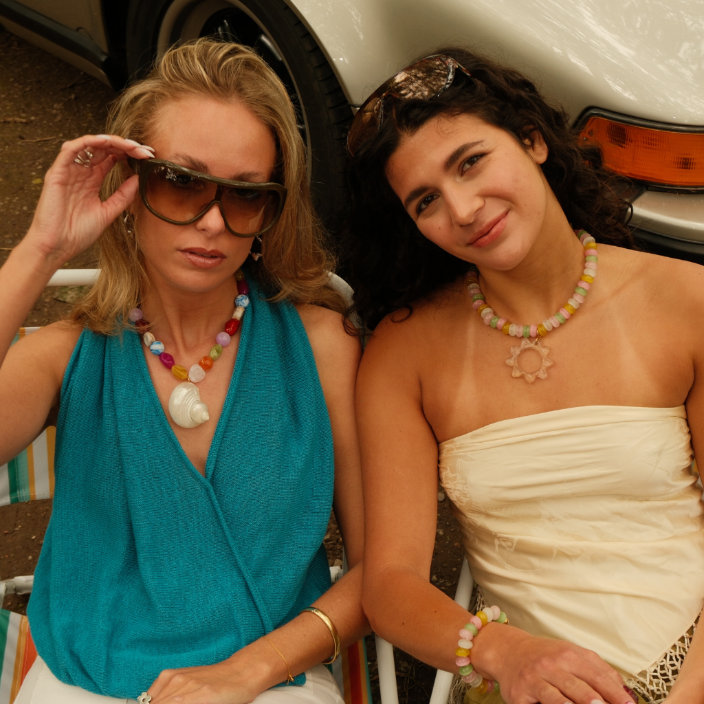 A life style few of two models, one is wearing the Candy Stone Bracelet.