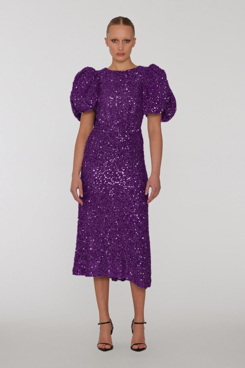 Sequins Puff Sleeve Dress purple Babs The Label Sequins Puff Sleeve Dress purple Babs The Label