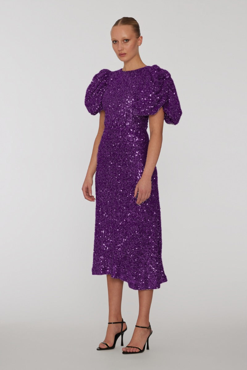 Sequins Puff Sleeve Dress purple – Babs The Label