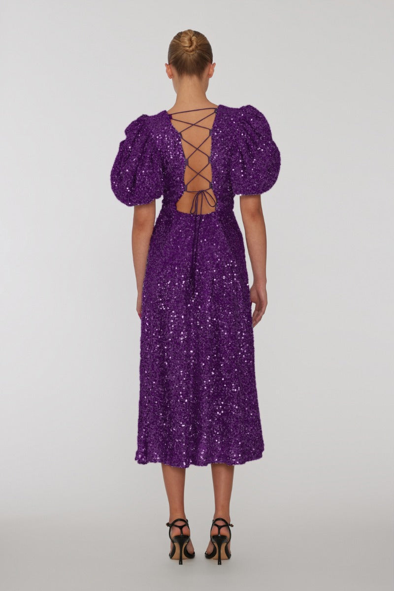 puff sleeve dress purple Sequins Puff Sleeve Dress purple Babs The Label
